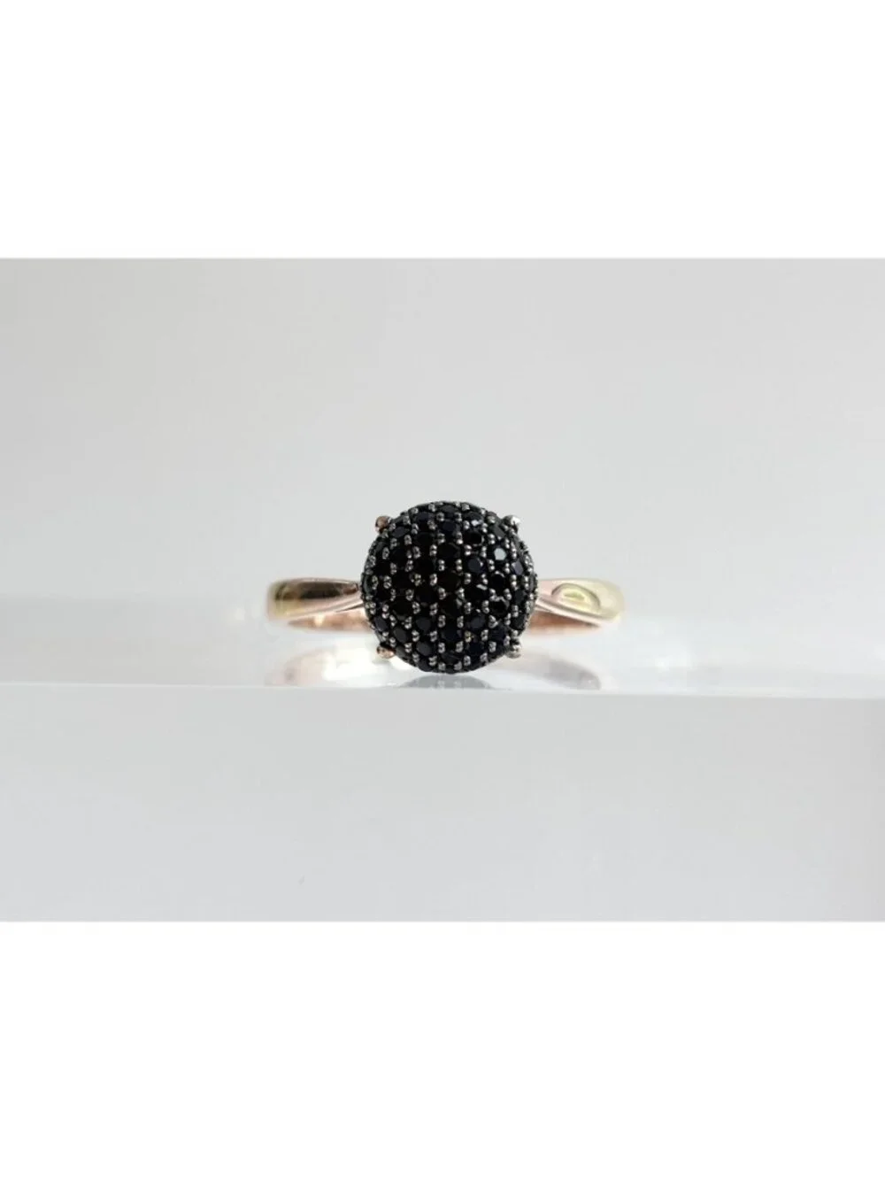 Black Spinel Pave Vermeil Gold Overlay Sterling Silver 925 Vintage Ring - sz 10